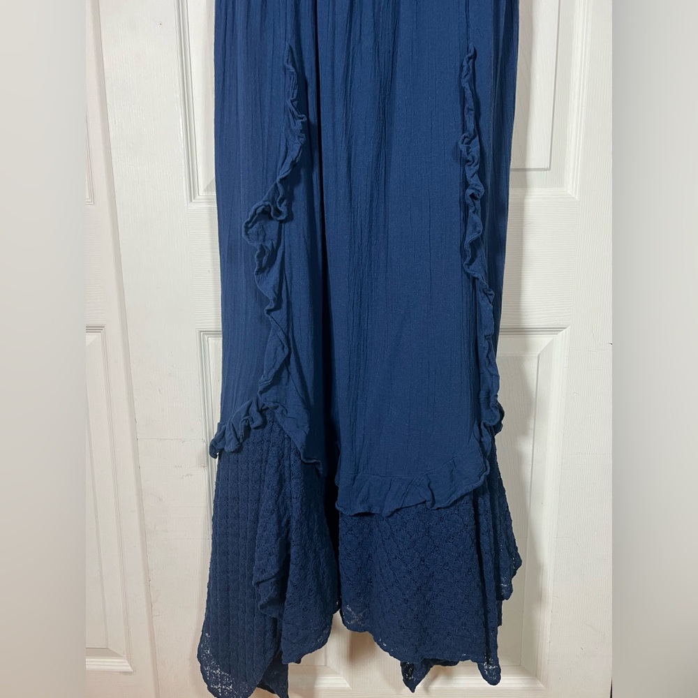 Free People Bring the Romance Navy Maxi Dress, Ruffle Trim, lace bust and hem - Picture 6 of 10
